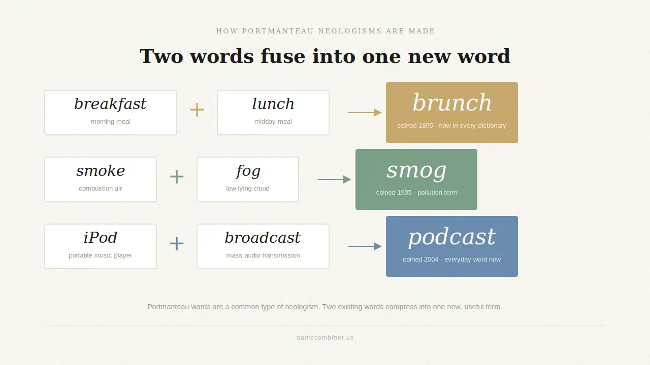 Example of how portmanteau neologisms like Brunch and Smog are formed